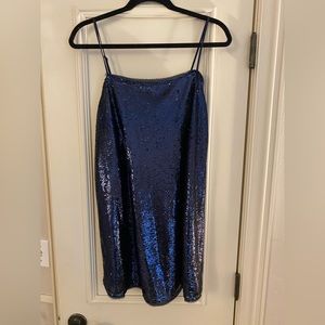 Free people short navy sequin dress with adjustable straps, size medium